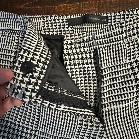 Harve Benard Glen Plaid Houndstooth Ankle S Preppy Trousers White Black 4 - Picture 7 of 10